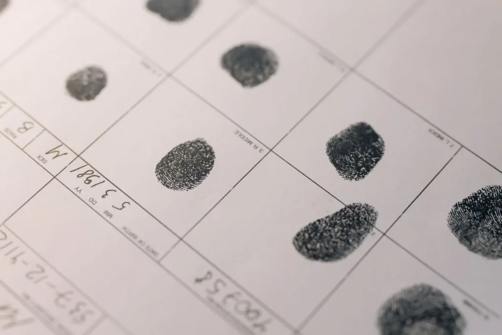 Fingerprints on an official identity verification document