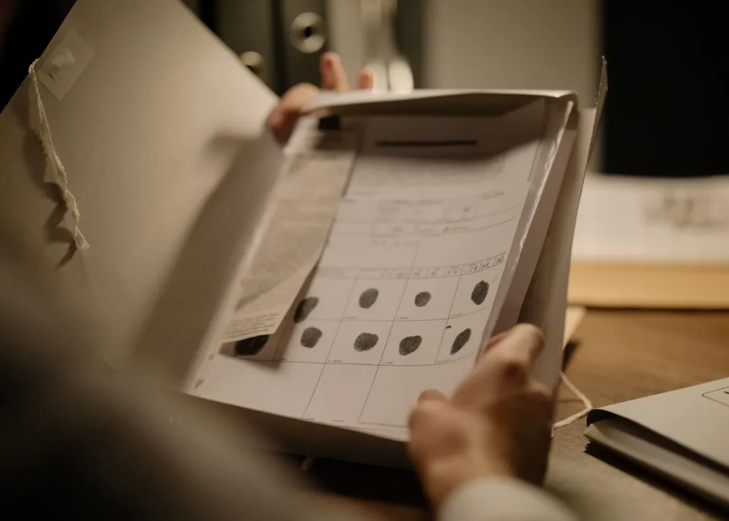 Fingerprint documentation prepared in a case folder for submission