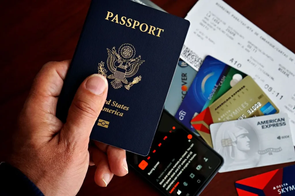 US passport and travel documents prepared for an application